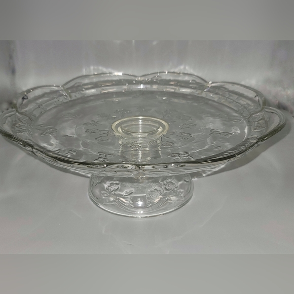 Beautiful Glass Cake Plate with Covered Dome Floral Print VNTG - Picture 3 of 10